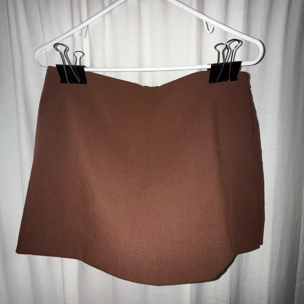 Zara Brown Asymmetrical A-Line Mini Skirt